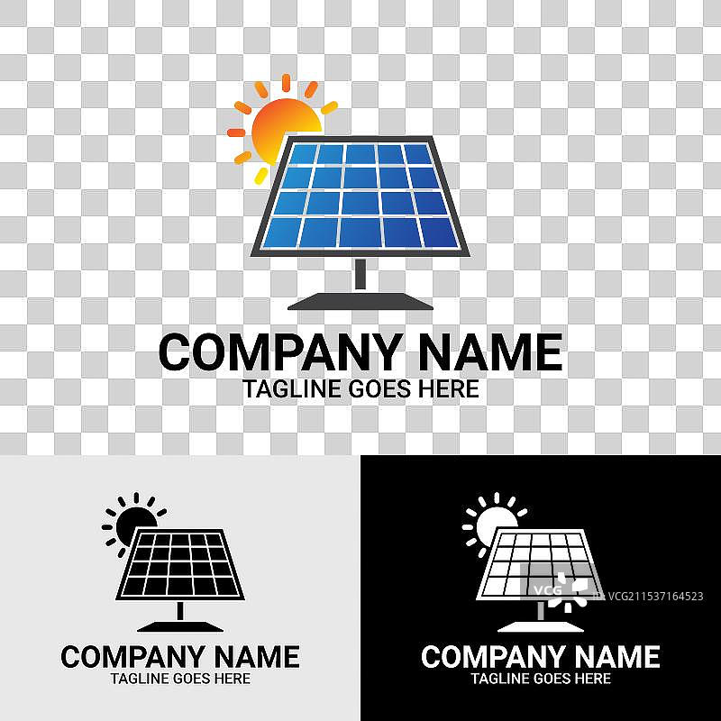 太阳能电池板与太阳标志设计模板图片素材