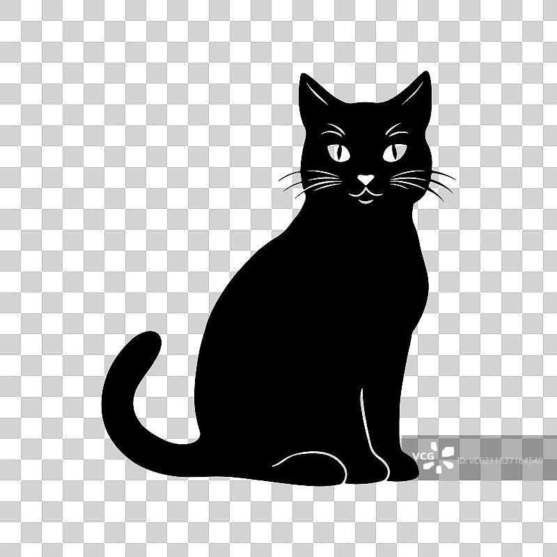 黑白猫坐姿剪影图片素材