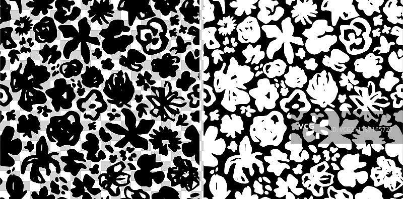 抽象的黑白花卉图案与手绘墨水图片素材