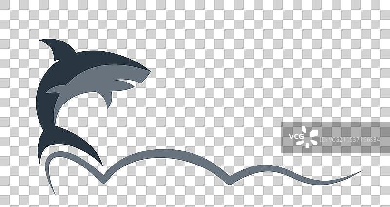 鲨鱼符号与蓝色波浪图片素材