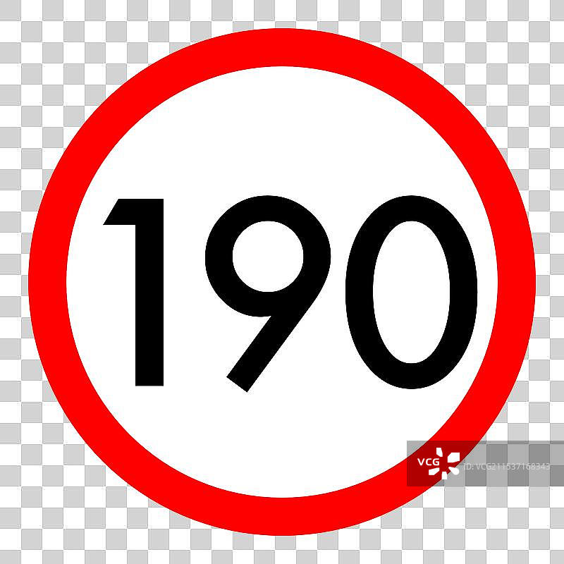 速度限制190的圆形道路交通标志图片素材