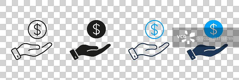 人手中握着美元硬币的线条和轮廓图标图片素材