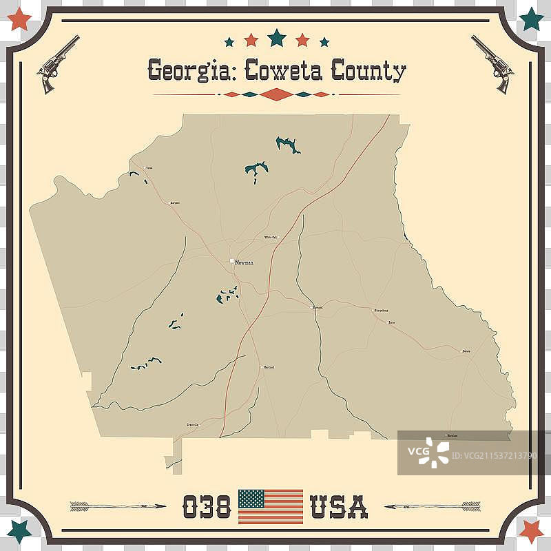 乔治亚州科威塔县的复古地图图片素材