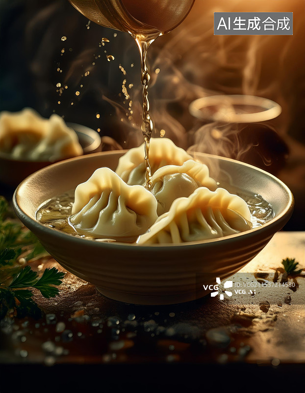 【AI数字艺术】冬至饺子，除夕饺子，春节饺子特写，团圆饭，年夜饭，汤包，饺子图片素材