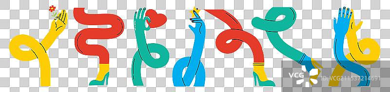 五彩斑斓的嬉皮风格有趣扭曲的曲线组合图片素材