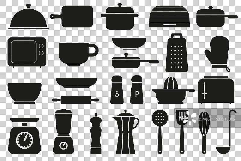 厨房用具图标剪影集合图片素材