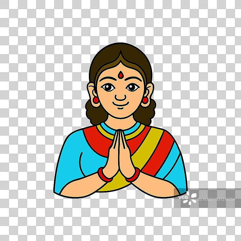 穿着纱丽的印度女性双手合十礼图片素材