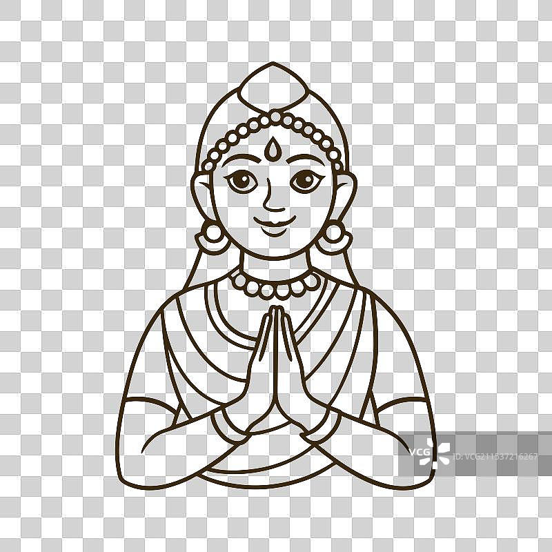 穿着纱丽的印度女性双手合十礼图片素材