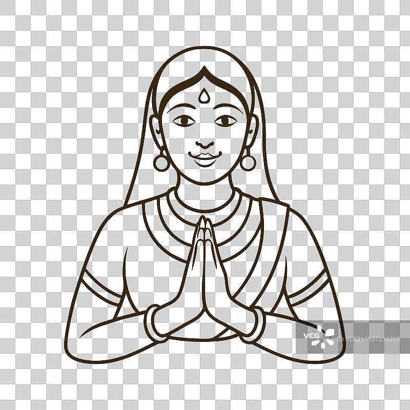 穿着纱丽的印度女性双手合十礼图片素材