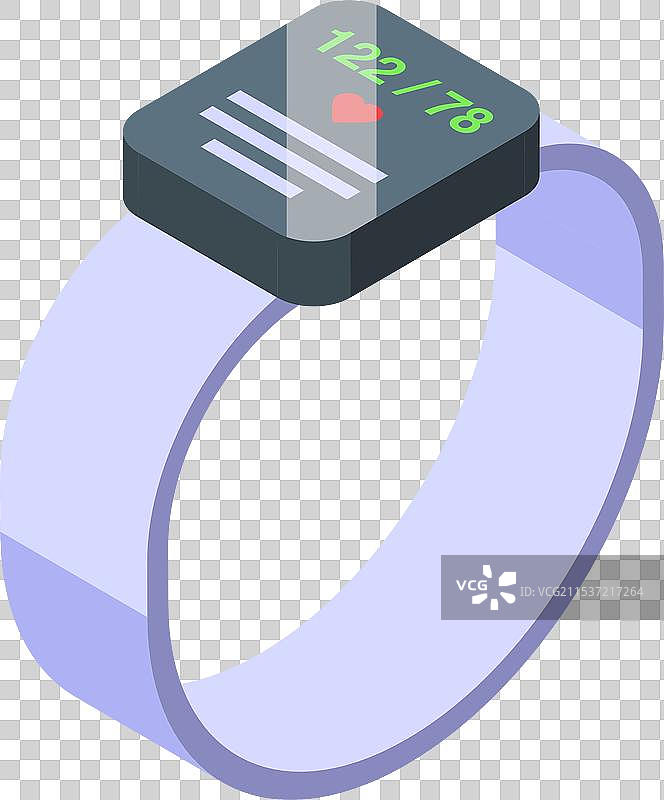 等角视图中的智能手表显示心率图标图片素材