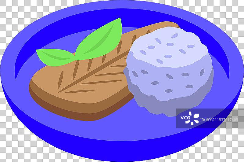 盘子上的烤鱼片配米饭和罗勒图片素材