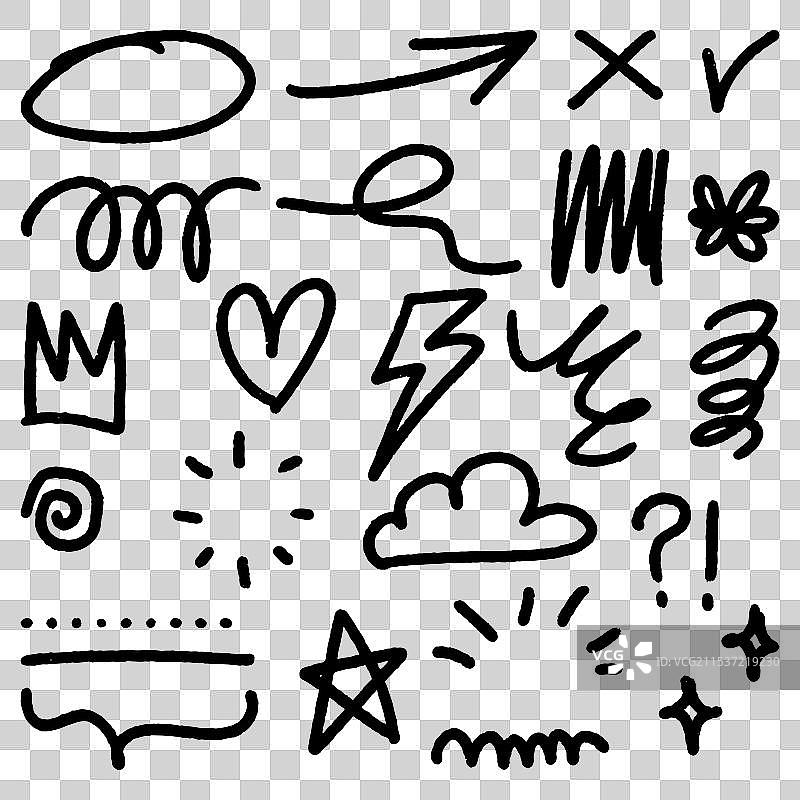 一组手绘涂鸦元素用于概念设计图片素材