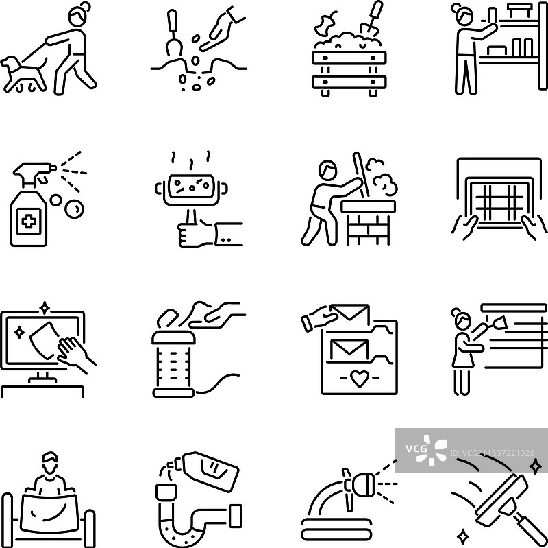 线性风格的清洁图标集合图片素材