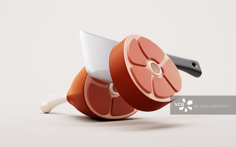 卡通风格火腿肉类食物三维渲染图片素材