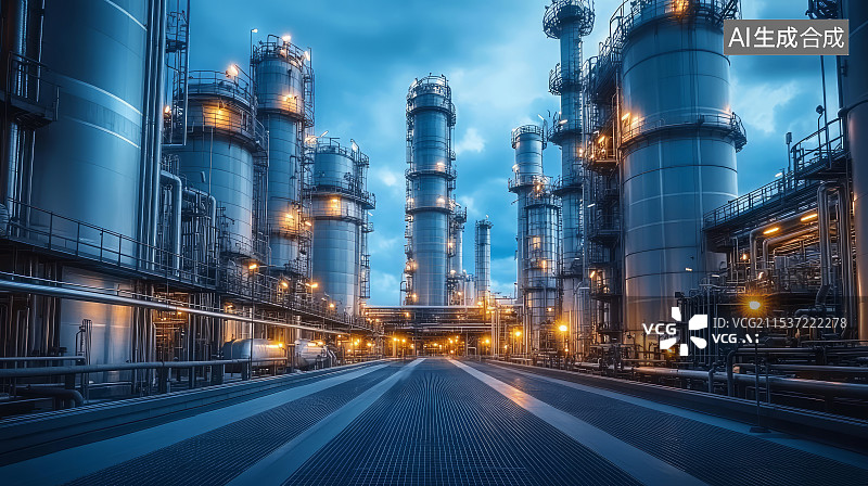【AI数字艺术】现代大型石化炼油厂夜景图片素材