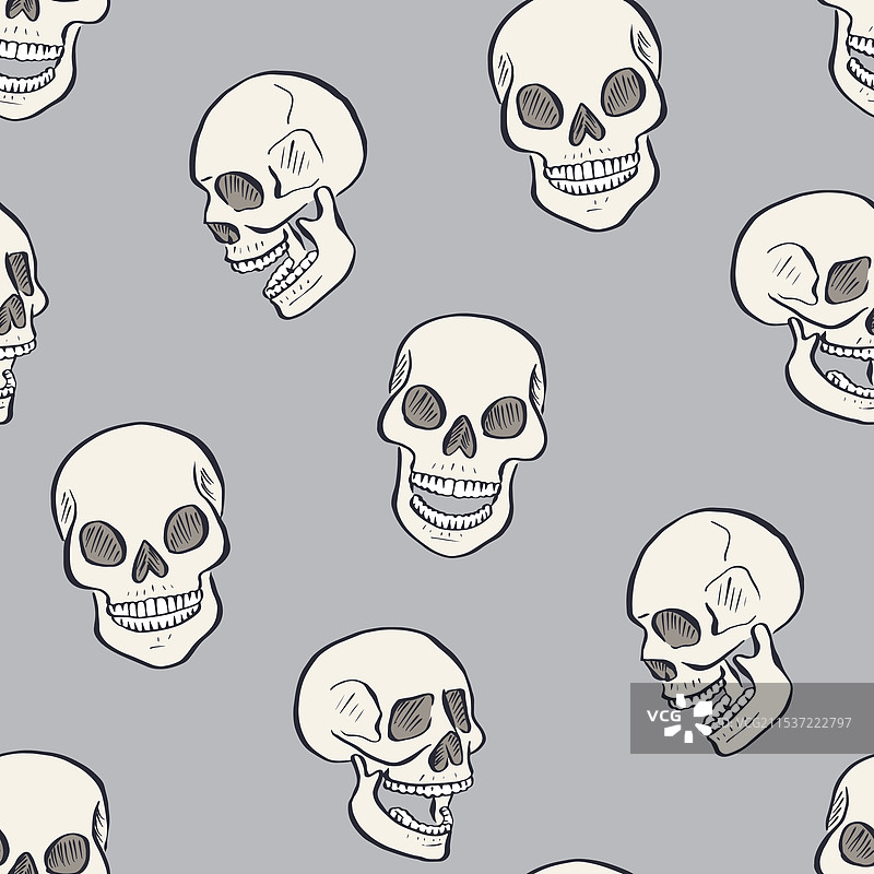 手绘墨水骷髅的无缝图案图片素材