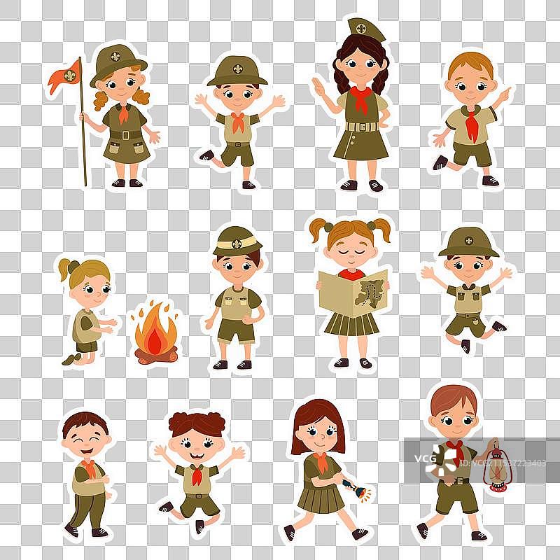 一套带有童子军图案的贴纸图片素材