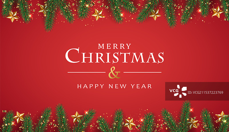 圣诞边框，装饰有冷杉树枝和装饰品图片素材
