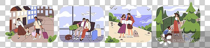 旅游者在旅途中使用地图导航的旅游套件图片素材