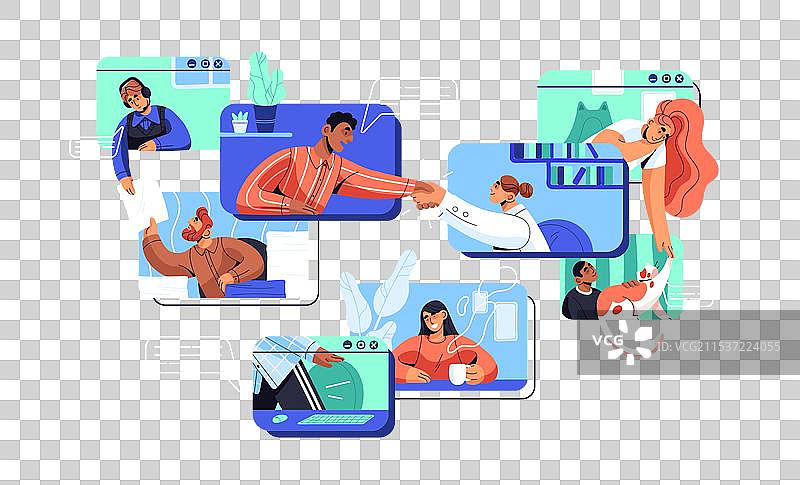 一群员工通过视频进行沟通图片素材