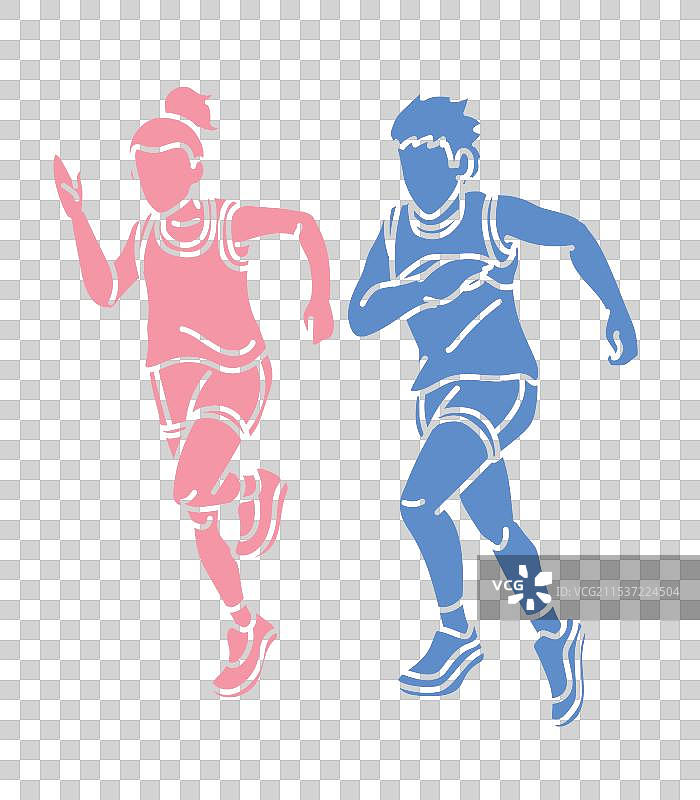 孩子们一起奔跑的剪影图片素材