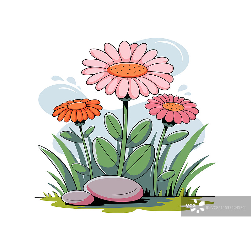 生动多彩的花卉场景与一个大别针图片素材