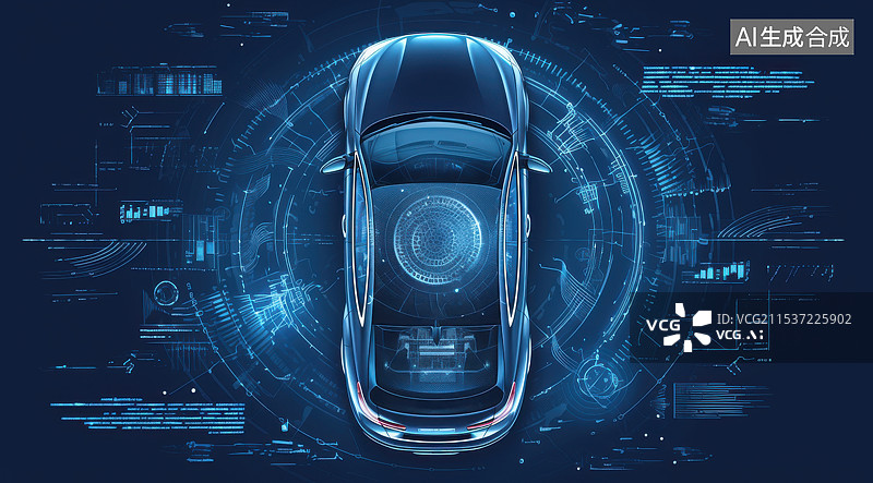 【AI数字艺术】科技风智能电动汽车自动驾驶科技传感器概念背景图片素材
