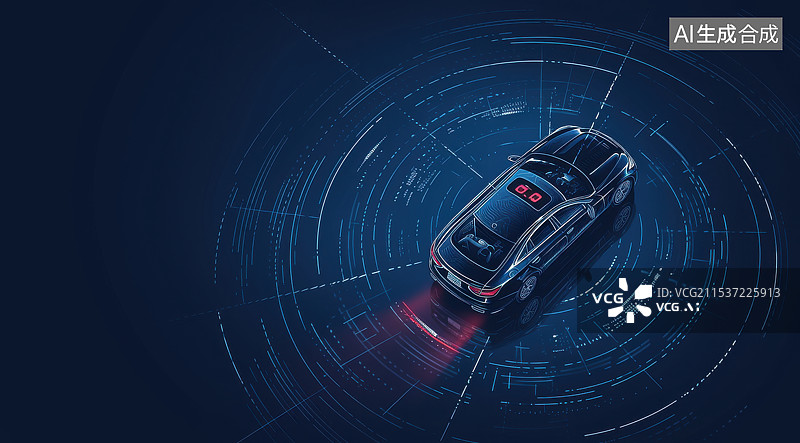 【AI数字艺术】科技风智能电动汽车自动驾驶科技传感器概念背景图片素材