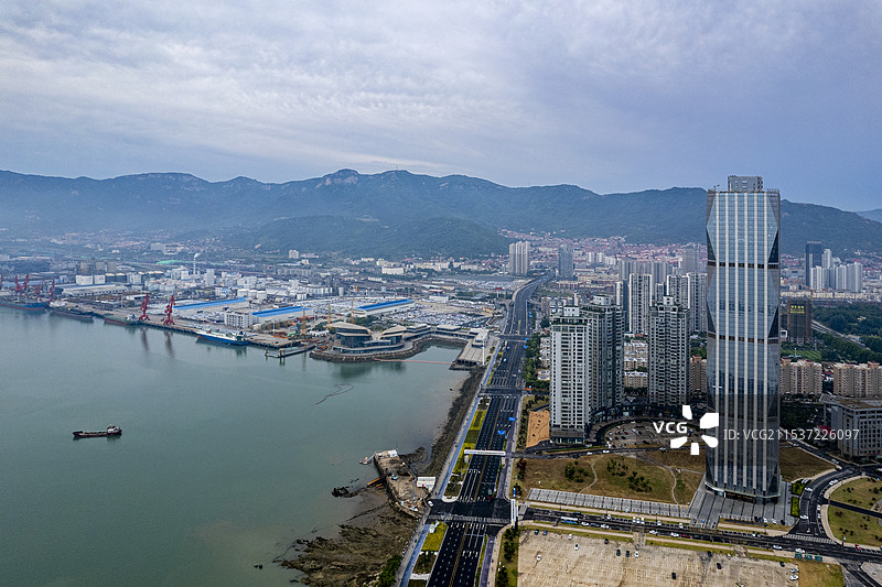 江苏连云港海滨建筑夏天风光航拍图片素材