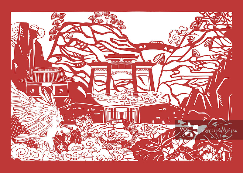 生态和谐剪纸风格图片素材