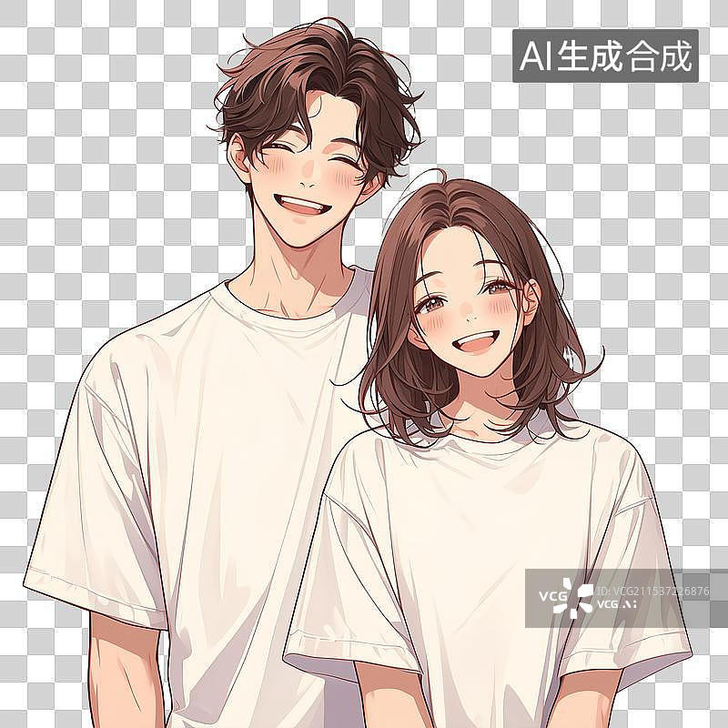 【AI数字艺术】情人节七夕节甜蜜情侣卡通头像插画免抠图形图片素材