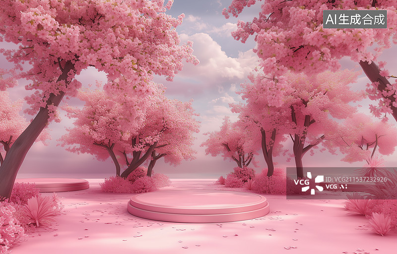 【AI数字艺术】粉红色简约花朵产品展示室外场景图片素材