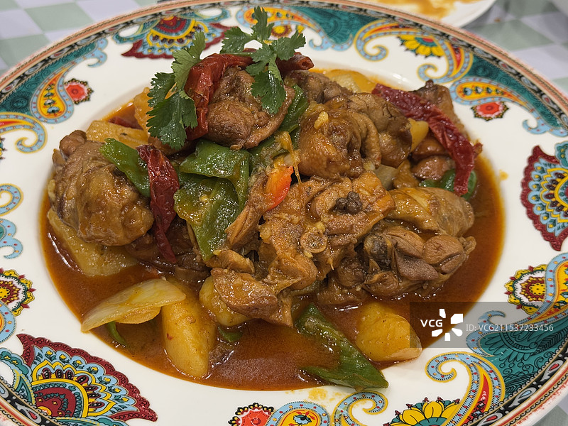 新疆大盘鸡的特写镜头图片素材