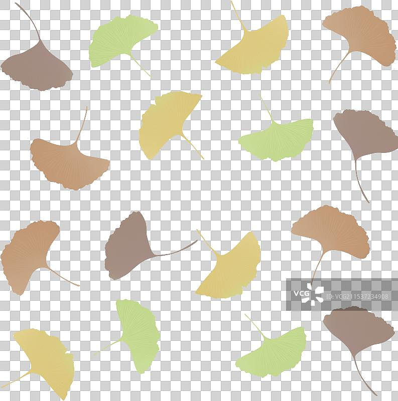 绿色黄色银杏叶花卉花纹立秋秋天老花布图案元素自然植物手绘插画图片素材