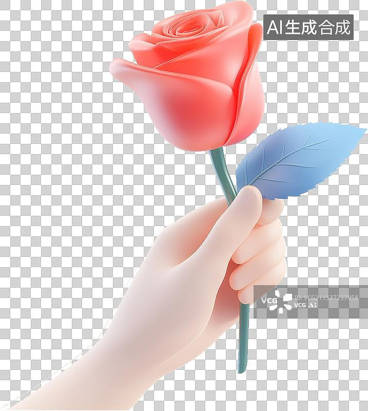 【AI数字艺术】一只手拿着一支玫瑰花，520情人节元素图片素材
