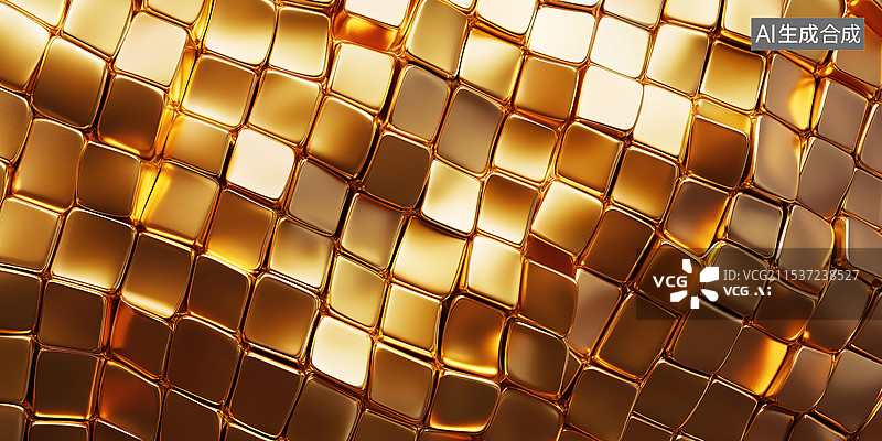 【AI数字艺术】无缝拼接金色金箔马赛克图案装饰画壁纸视觉艺术背景图片素材