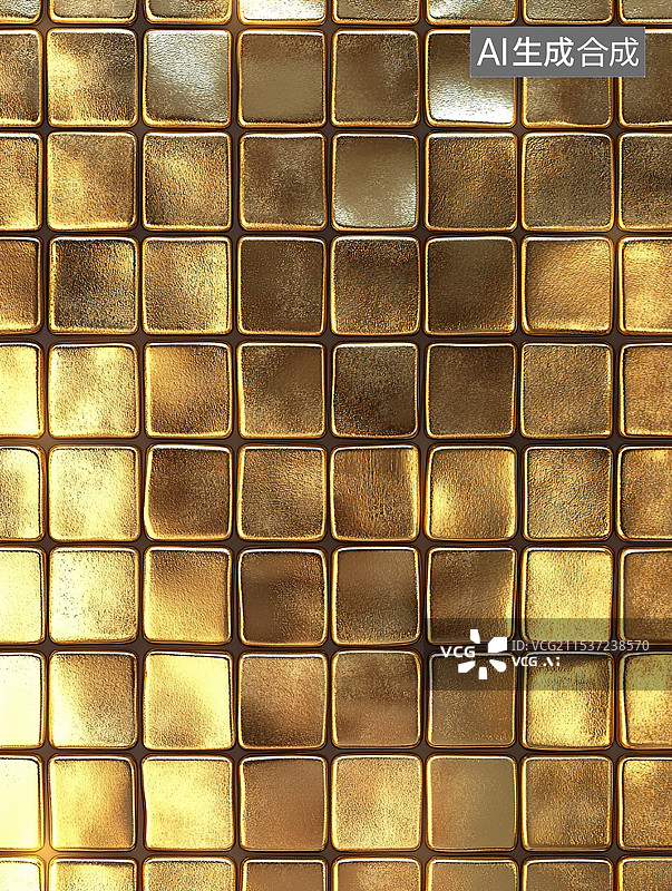 【AI数字艺术】无缝拼接金色金箔马赛克图案装饰画壁纸视觉艺术背景图片素材