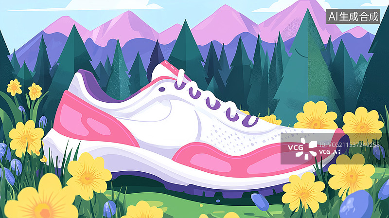 【AI数字艺术】春日山野少女鞋图片素材