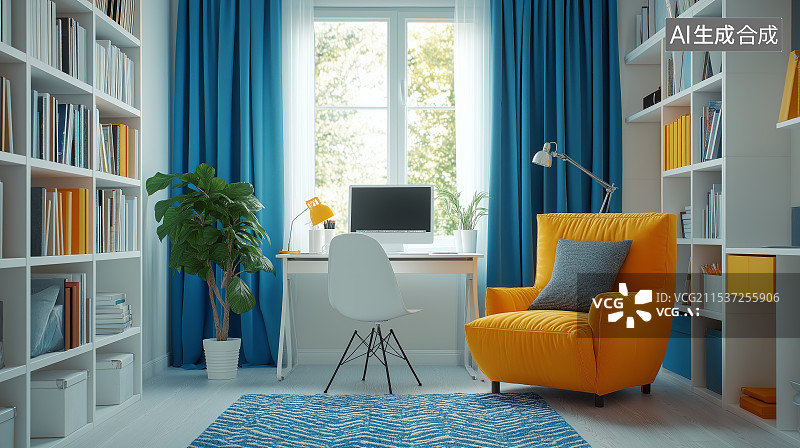 【AI数字艺术】家庭儿童房内的书桌学习桌图片素材