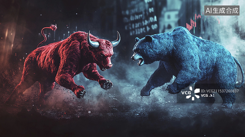 【AI数字艺术】金融科技K线股票走势图牛市图片素材