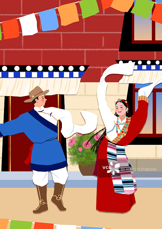 在民居前跳舞的藏族同胞图片素材