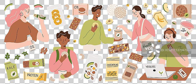 健康零食与人们的组合图片素材