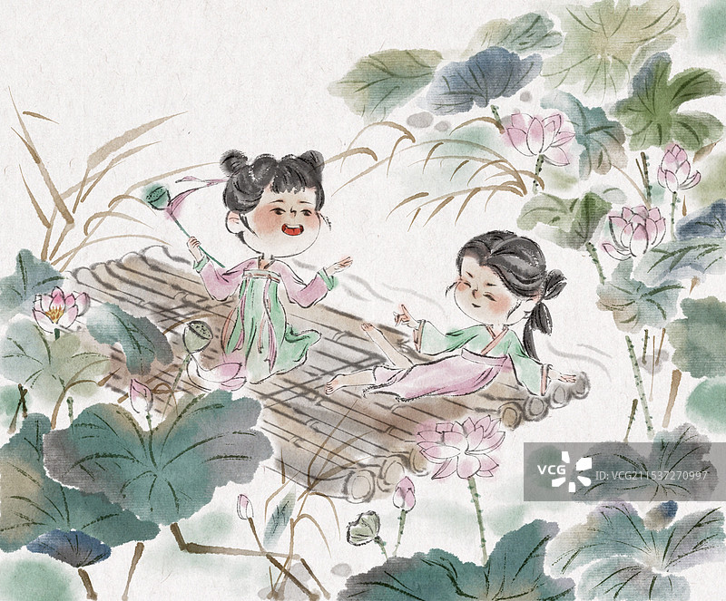 采莲少女图片素材