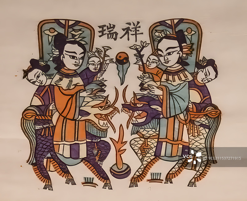 朱仙镇木版年画，非遗，民俗，麒麟送子图片素材