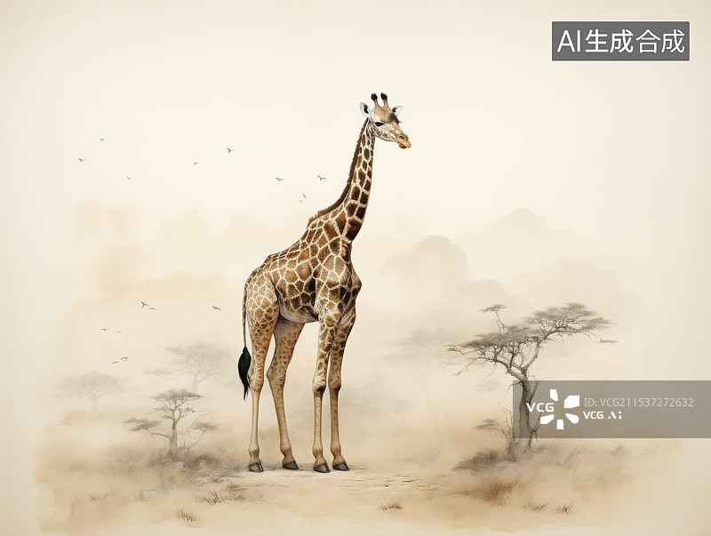 【AI数字艺术】非洲草原上的精灵,优雅的长颈鹿图片素材