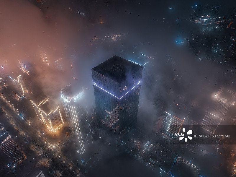 西安高新区平流雾夜景图片素材