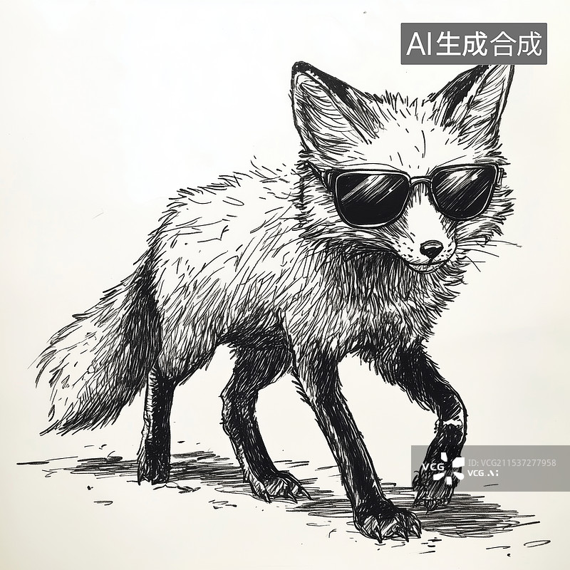 【AI数字艺术】素描戴眼镜的狐狸图片素材