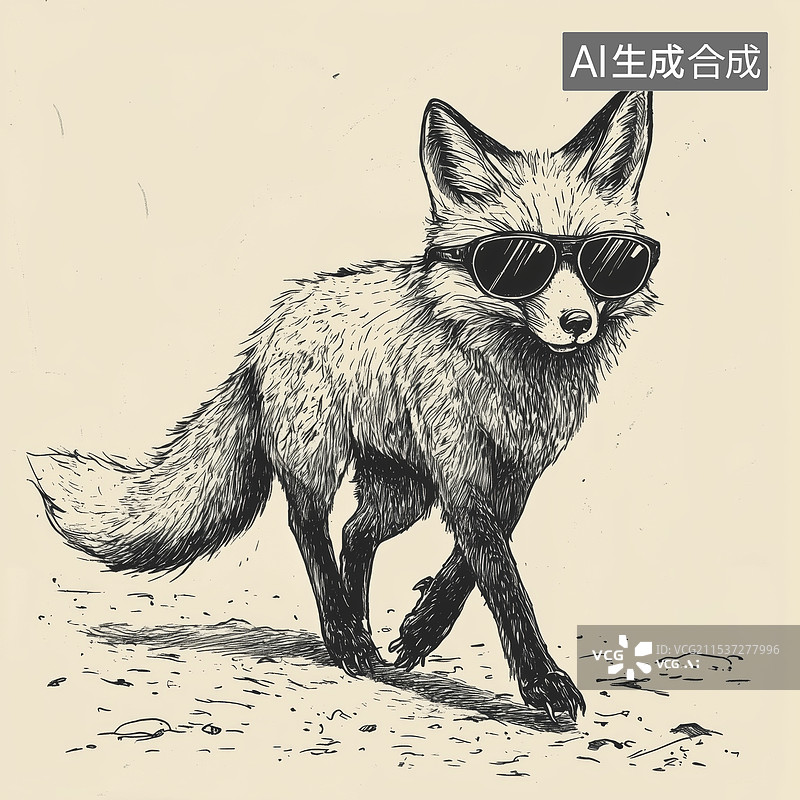 【AI数字艺术】素描戴眼镜的狐狸图片素材