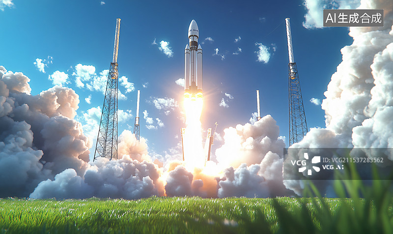 【AI数字艺术】火箭发射的强大瞬间，突破天空，展示了太空探索与技术进步的激动时刻。图片素材