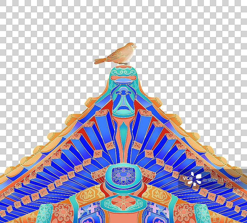 手绘国风麻雀故宫古建筑免抠元素图片素材